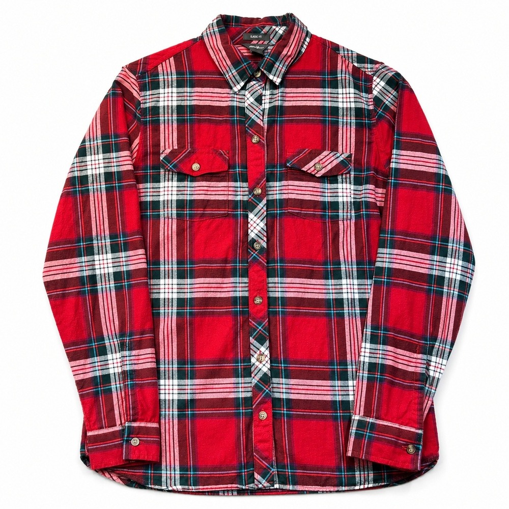 Eddie Bauer Women's Classic Fit Red Blue Plaid Flannel Button Front Shirt Size M